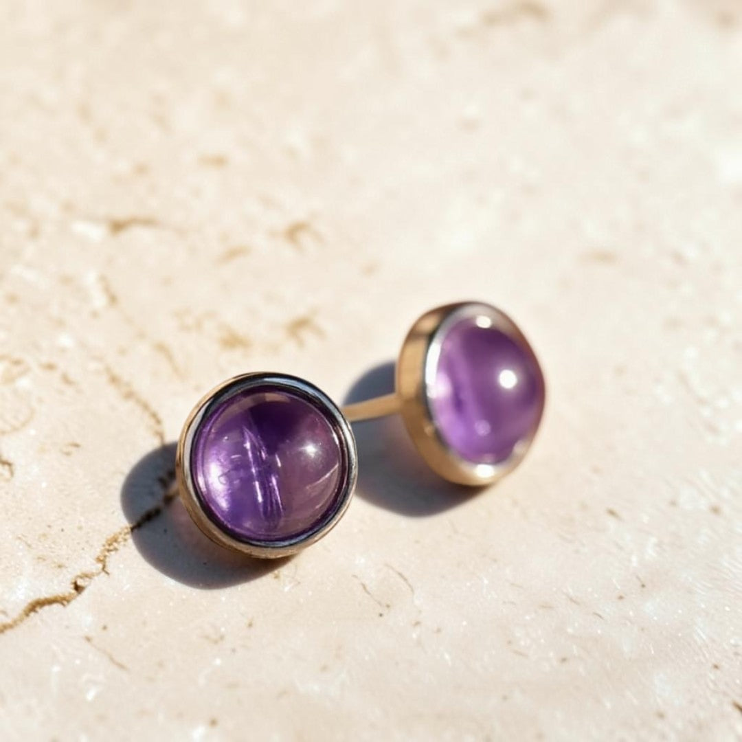 ATELIER-TIBET – Boucles d'Oreilles Clous en Améthyste & Argent