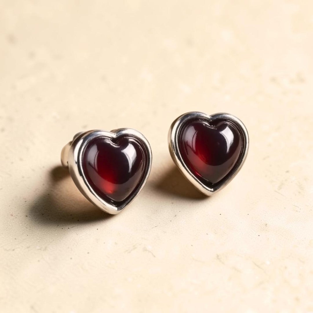 ATELIER-TIBET – Boucles d'Oreilles Coeur Passion en Grenat & Argent