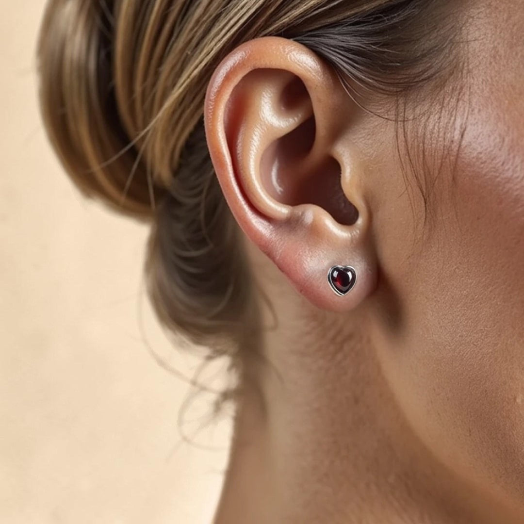ATELIER-TIBET – Boucles d'Oreilles Coeur Passion en Grenat & Argent