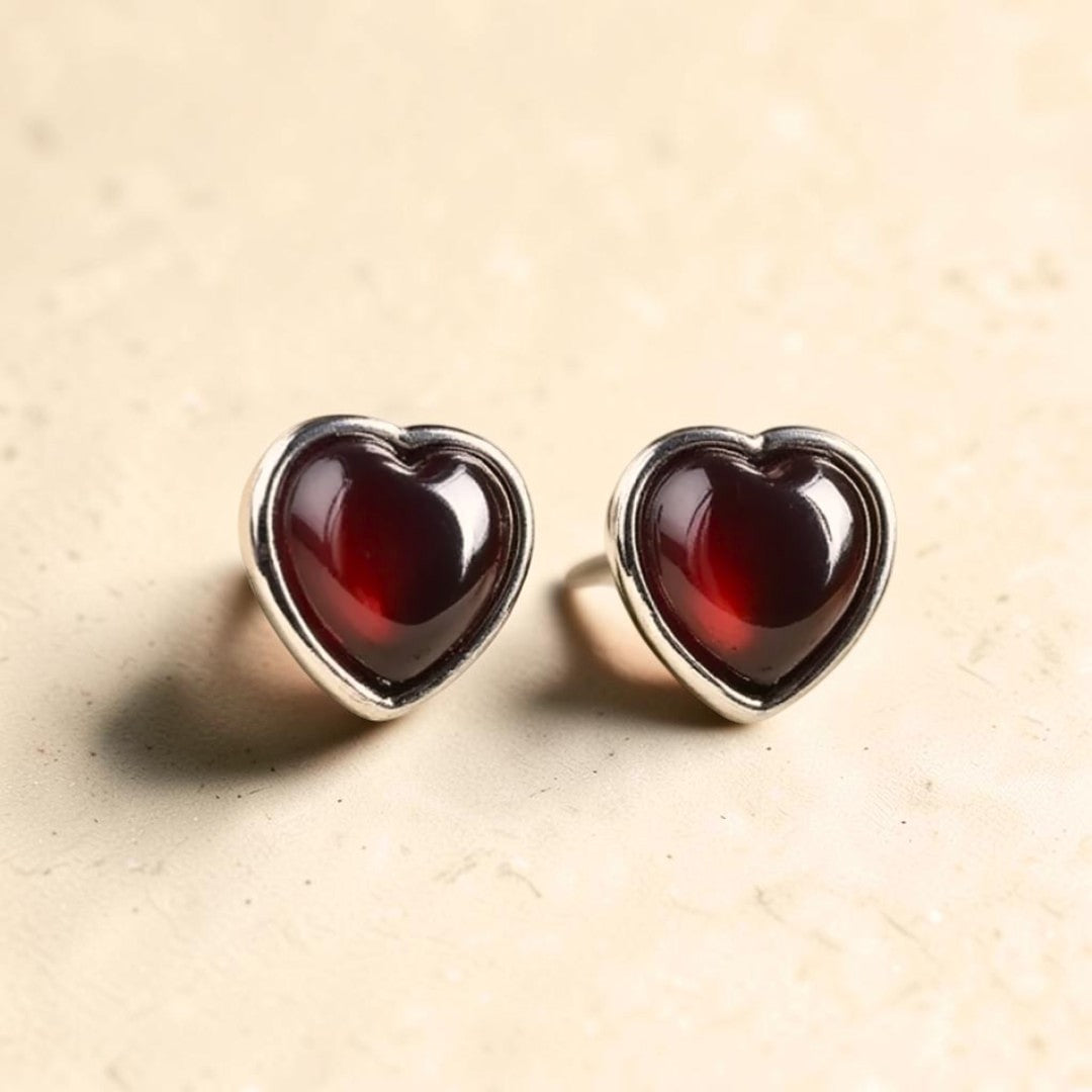 ATELIER-TIBET – Boucles d'Oreilles Coeur Passion en Grenat & Argent