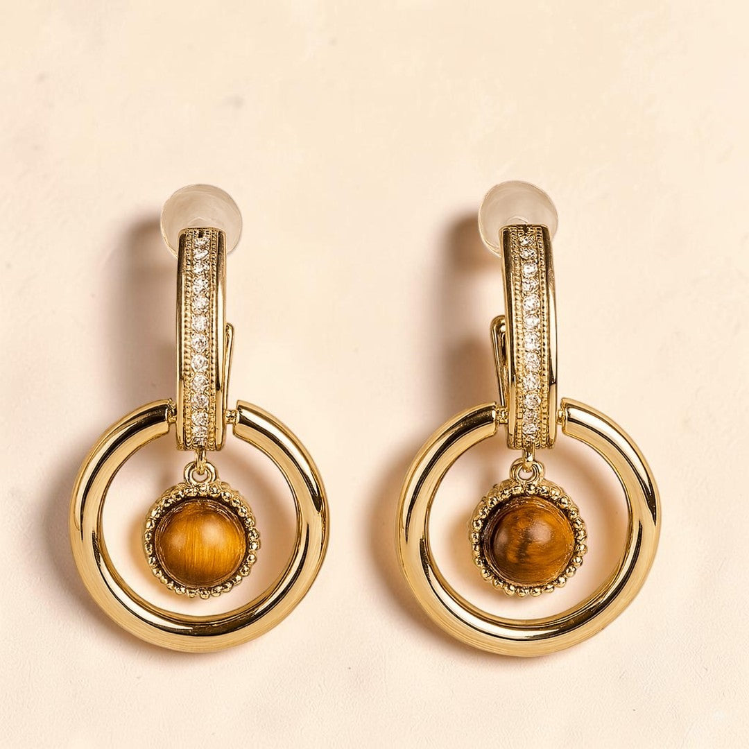 ATELIER-TIBET – Boucles d’Oreilles Éclat Félin en Œil de Tigre & Plaqué Or