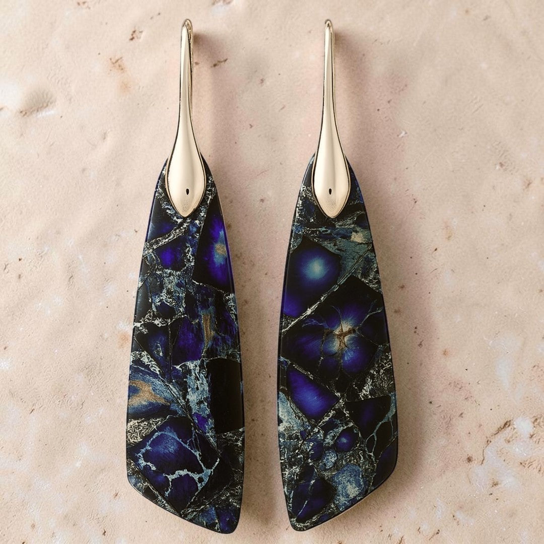 ATELIER-TIBET – Boucles d'Oreilles Pendantes en Jaspe Bleu