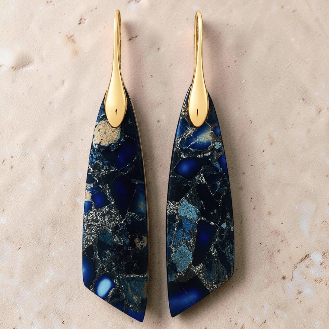 ATELIER-TIBET – Boucles d'Oreilles Pendantes en Jaspe Bleu