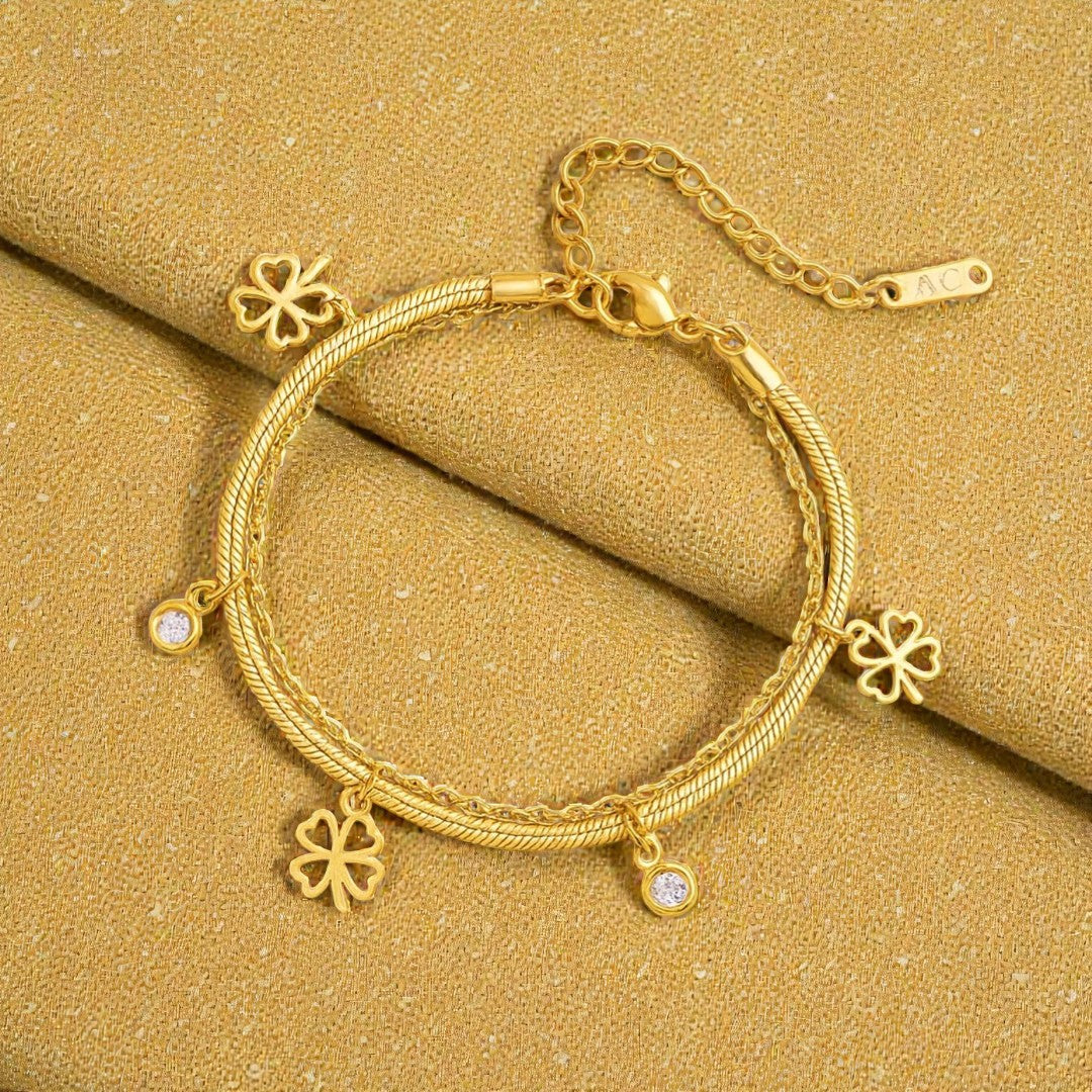 ATELIER-TIBET – Bracelet Trèfle Enchanté - Couleur Or / Argent