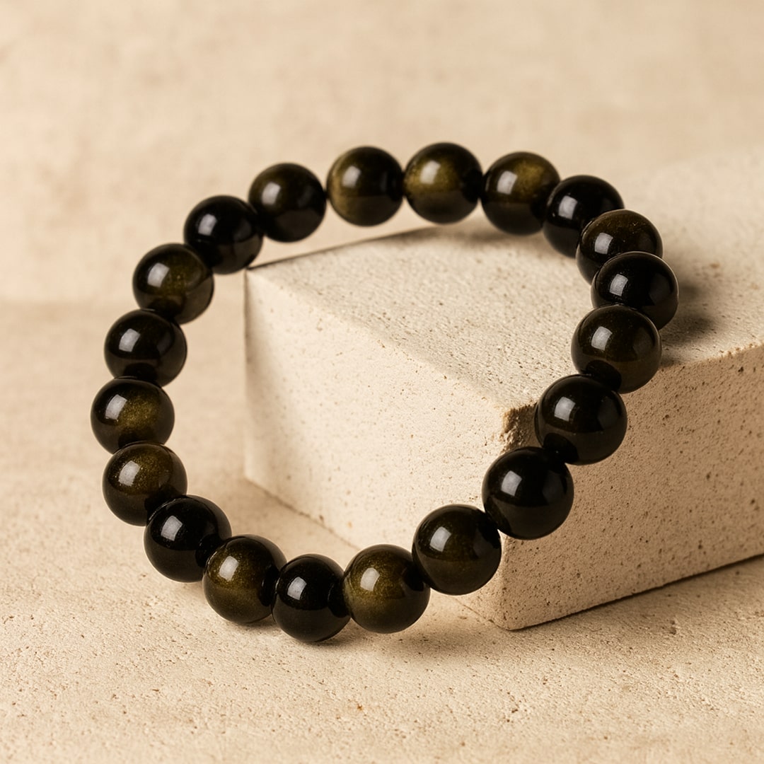 ATELIER-TIBET – Bracelet Bouclier de Lumière en Obsidienne Dorée