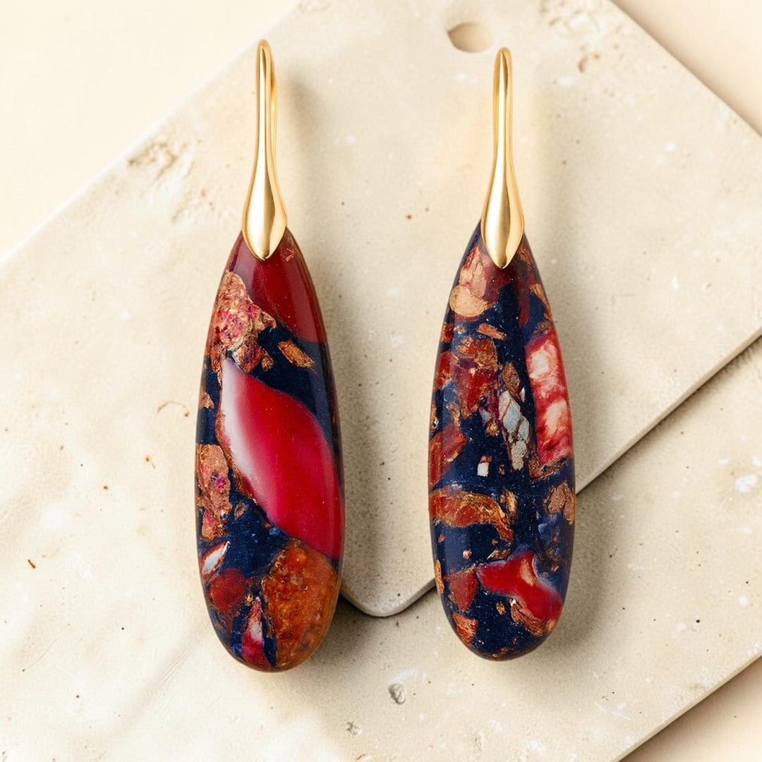 ATELIER-TIBET – Boucles d'Oreilles Larme Ethnique en Jaspe
