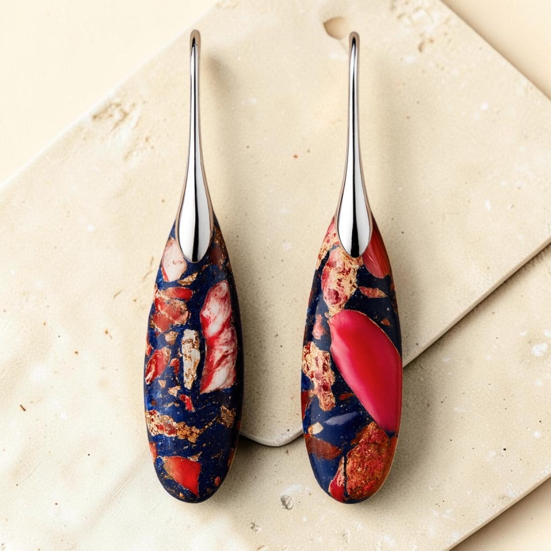 ATELIER-TIBET – Boucles d'Oreilles Larme Ethnique en Jaspe