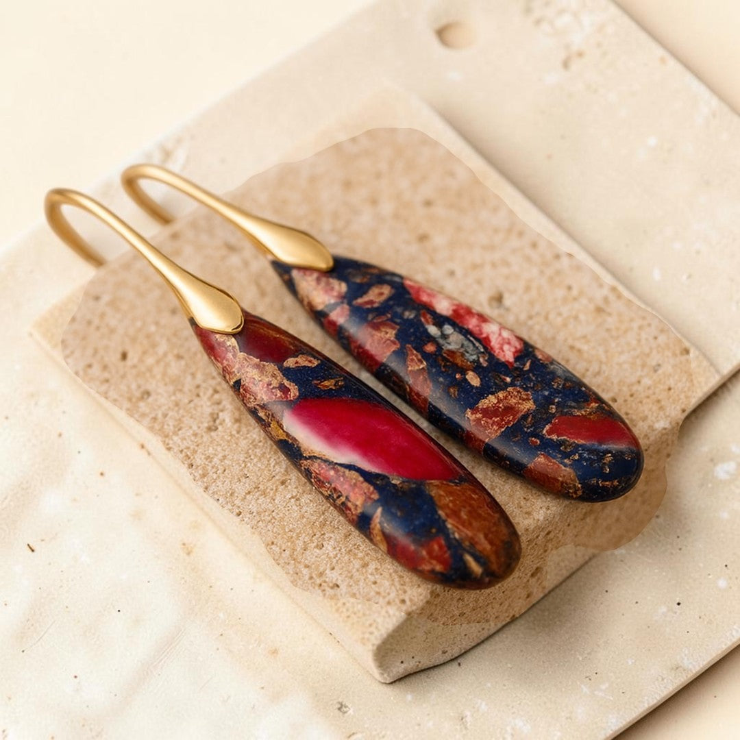 ATELIER-TIBET – Boucles d'Oreilles Larme Ethnique en Jaspe