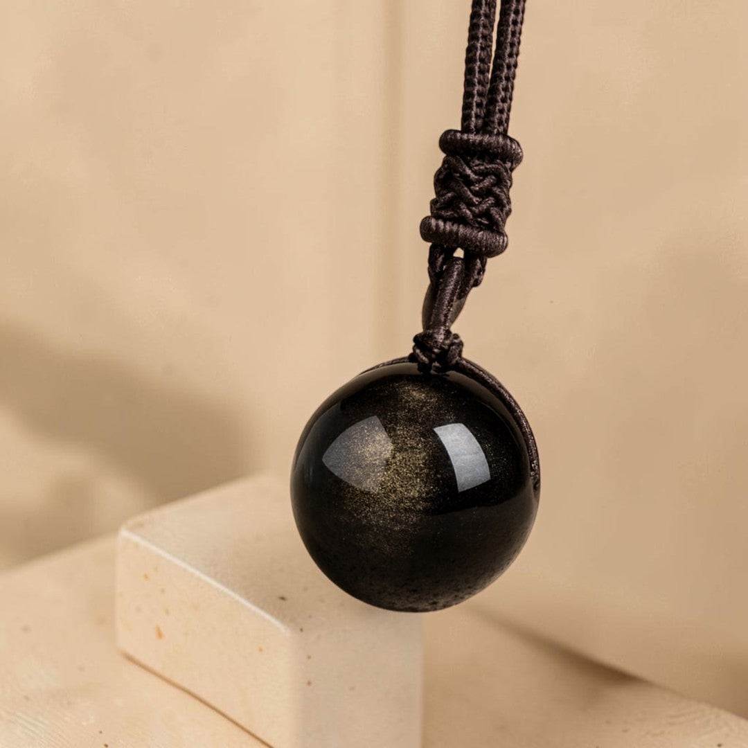 ATELIER-TIBET – Pendentif Sphère en Obsidienne Dorée
