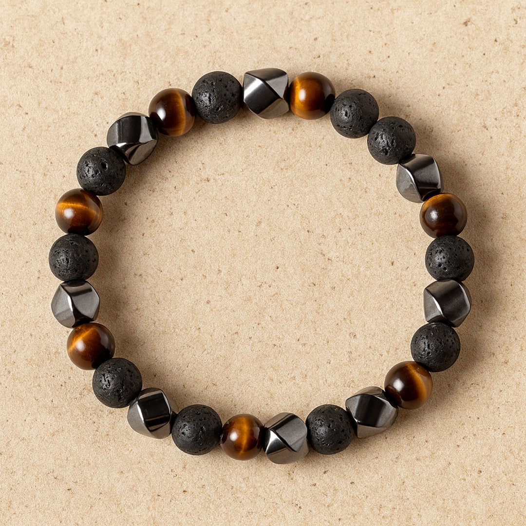 ATELIER-TIBET – Bracelet Triple Protection en Pierre de Lave, Oeil de Tigre & Hématite