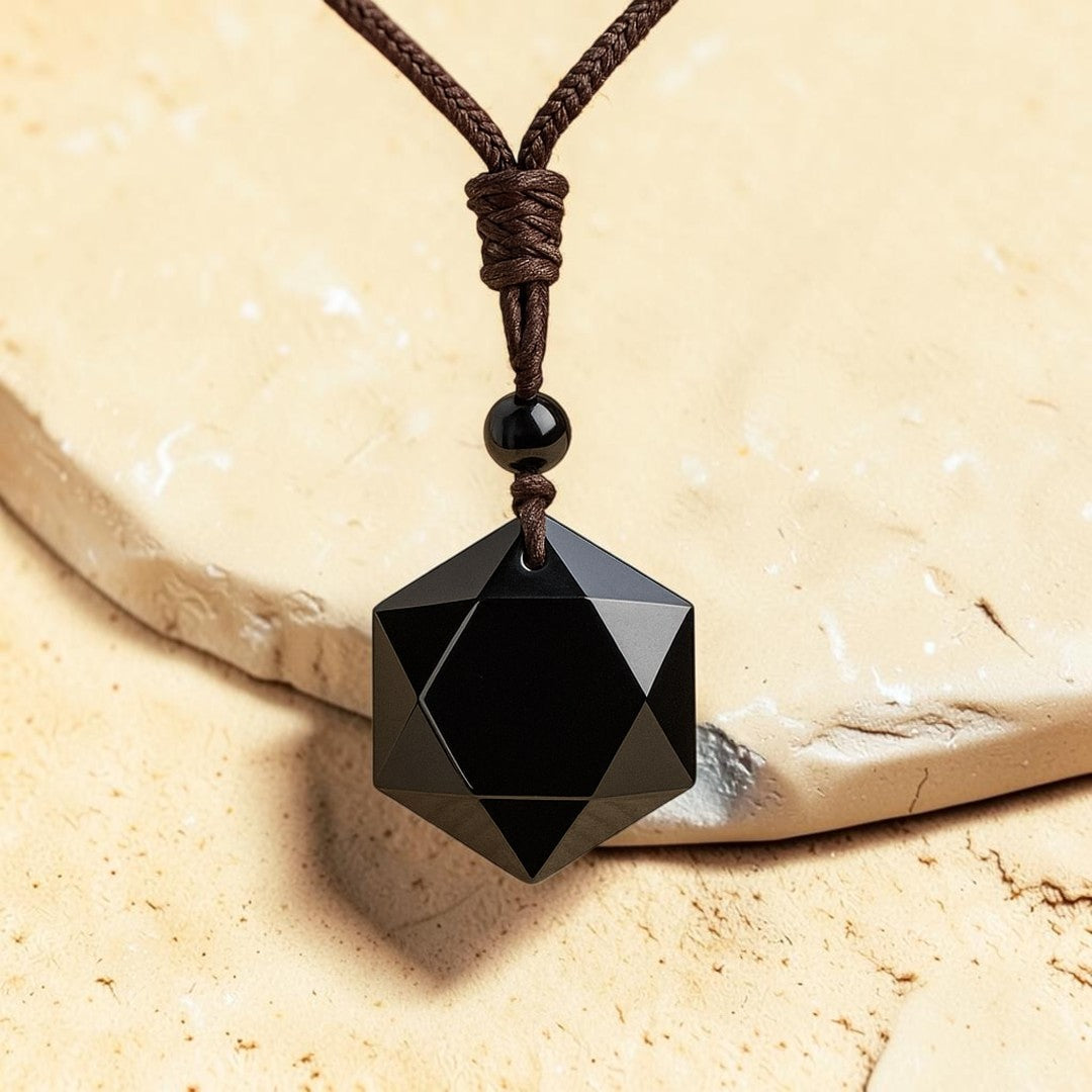 ATELIER-TIBET – Pendentif Étoile en Obsidienne Noire