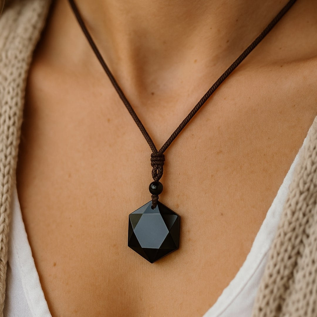ATELIER-TIBET – Pendentif Étoile en Obsidienne Noire
