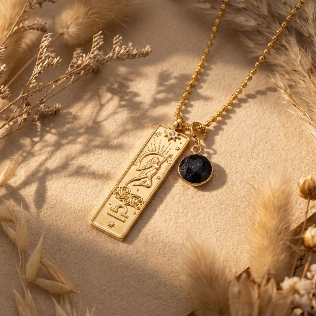 ATELIER-TIBET – Collier Rectangle - Signe Astrologique et sa Pierre Naturelle