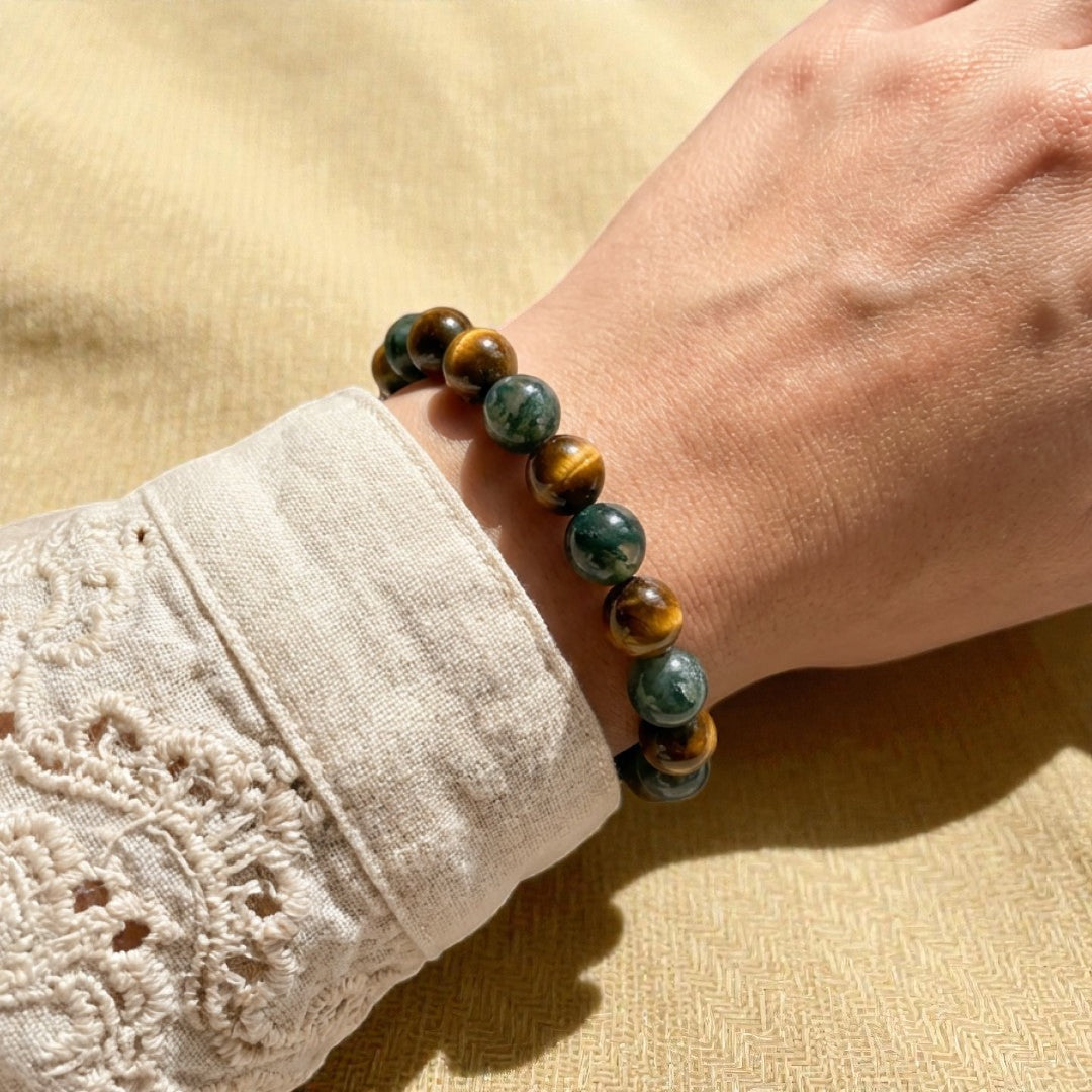 ATELIER-TIBET – Bracelet Équilibre & Protection en Oeil de Tigre & Agate Mousse