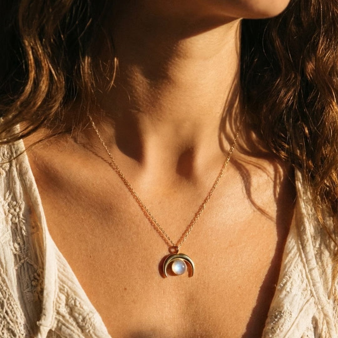 ATELIER-TIBET – Collier Croissant de Lune en Pierre de Lune