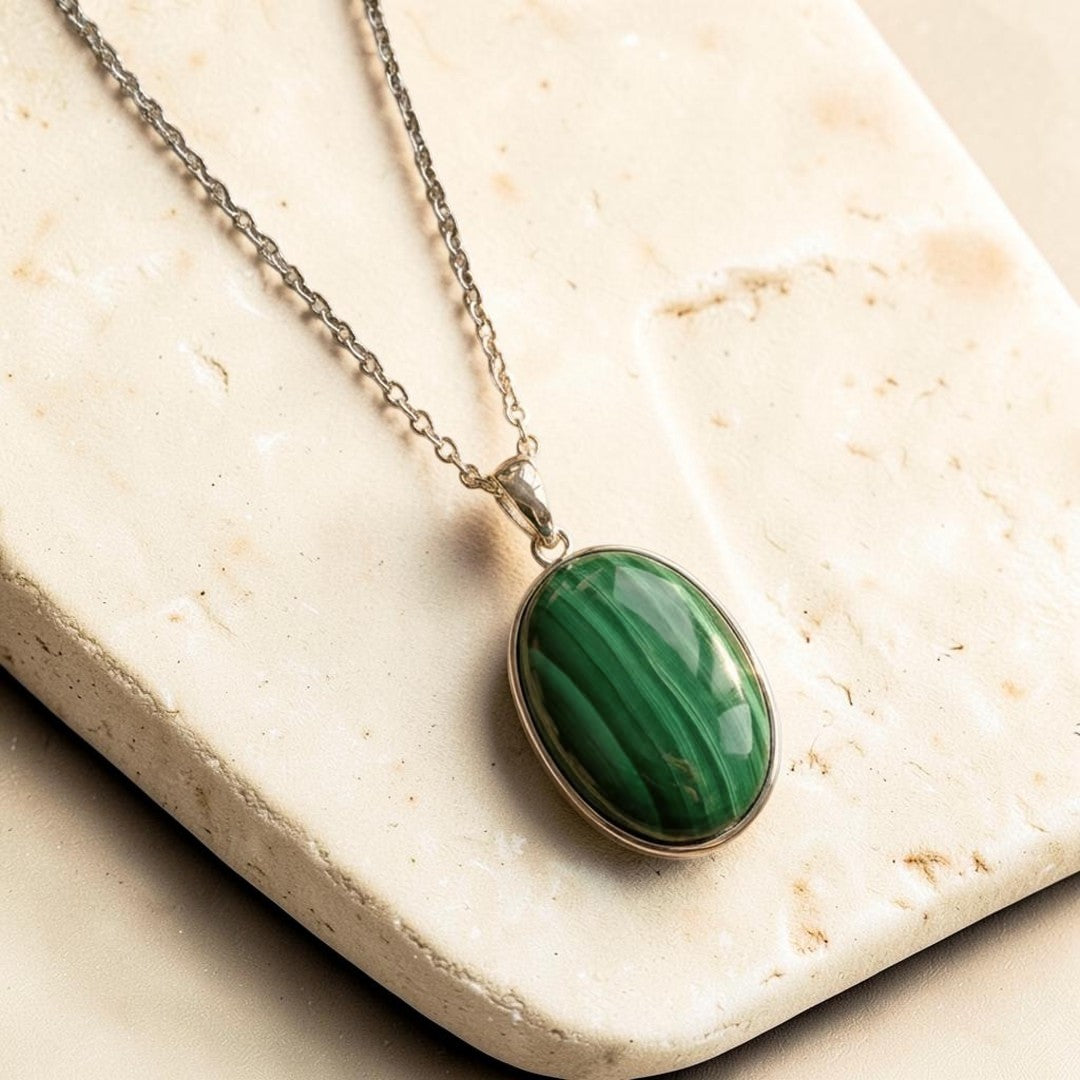 ATELIER-TIBET – Pendentif Guérison en Malachite & Argent