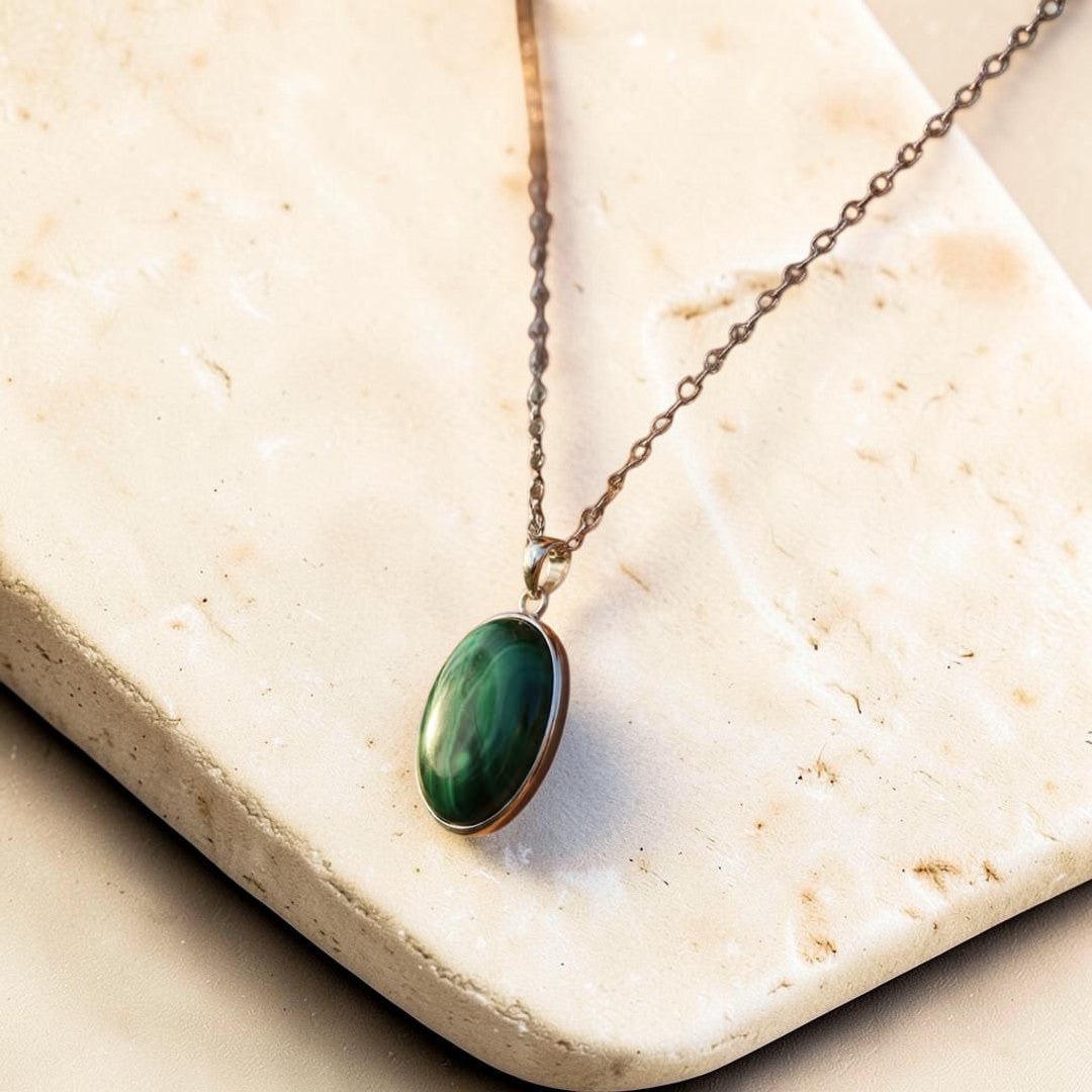 ATELIER-TIBET – Pendentif Guérison en Malachite & Argent