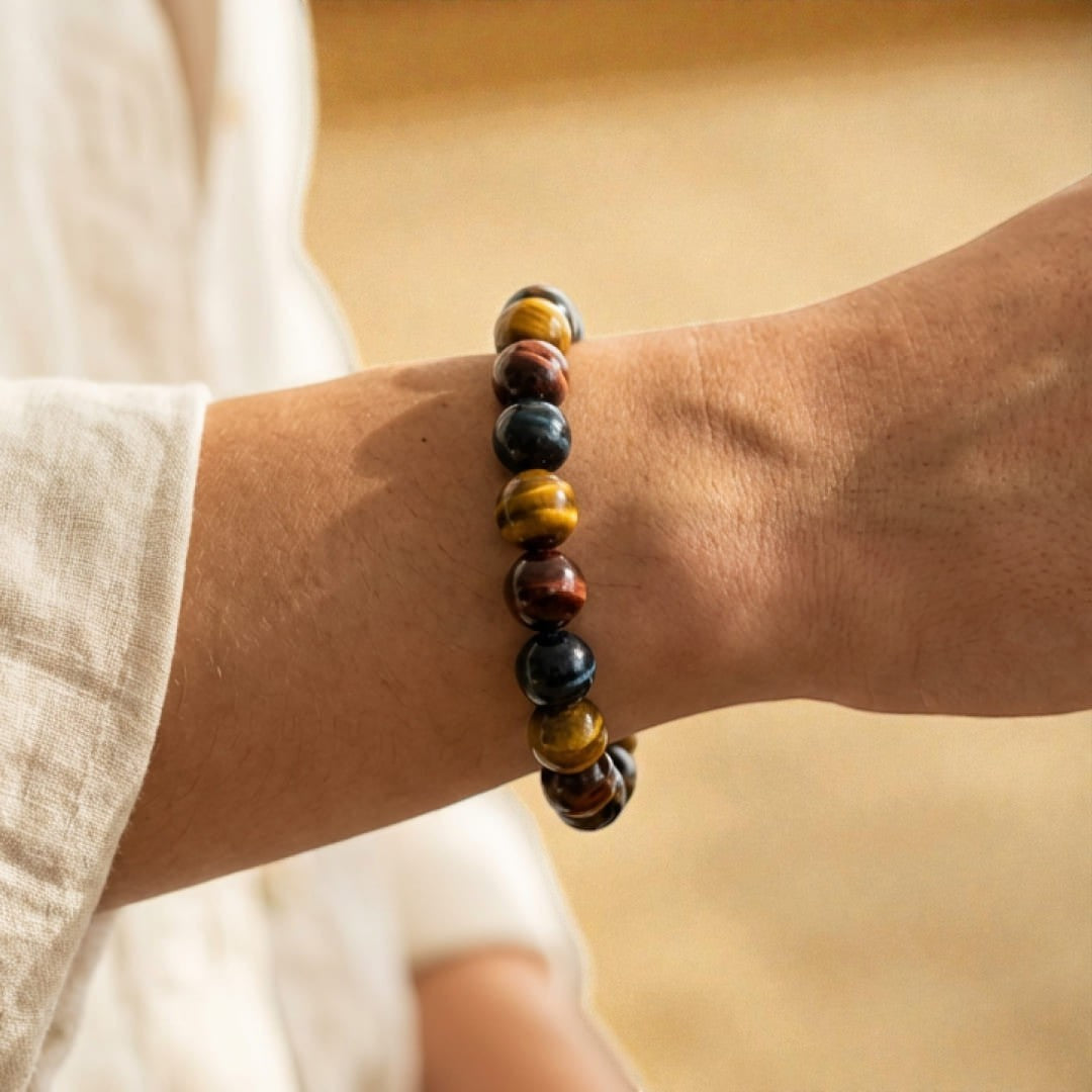 ATELIER-TIBET – Bracelet Oeil Multiple en Oeil de Tigre, Oeil de Taureau & Oeil de Faucon