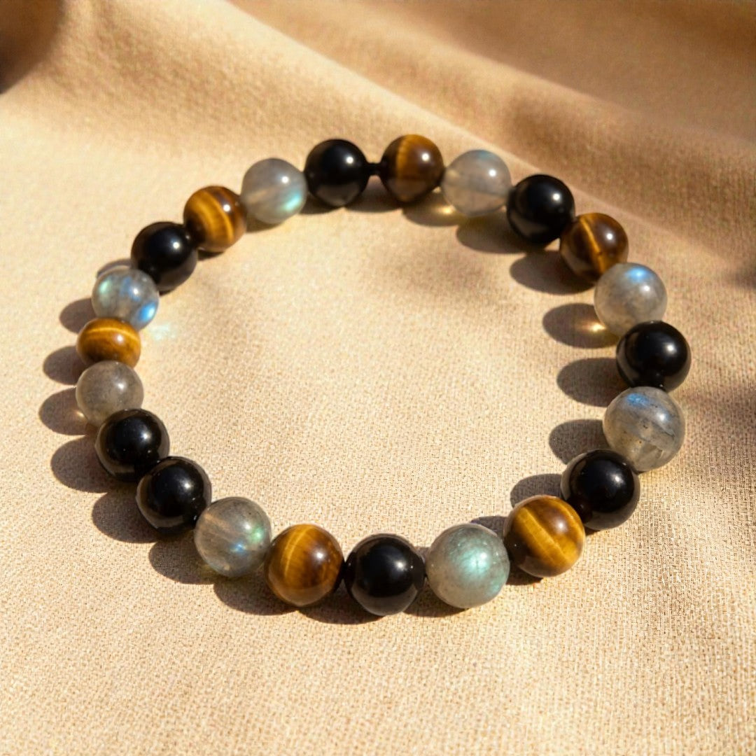 ATELIER-TIBET – Bracelet Protection Ultime en Tourmaline, Oeil de Tigre & Labradorite