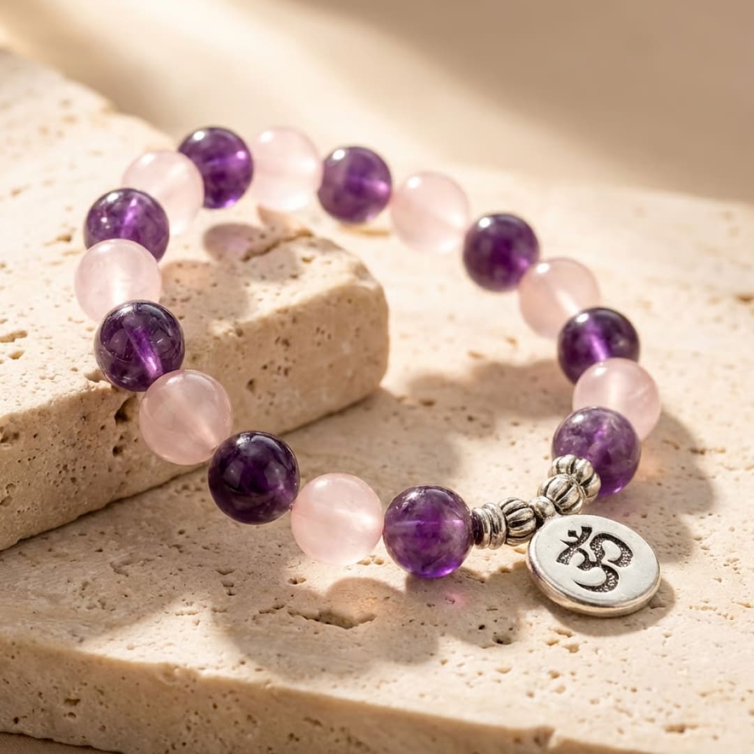 ATELIER-TIBET – Bracelet Amour & Spiritualité en Améthyste & Quartz Rose