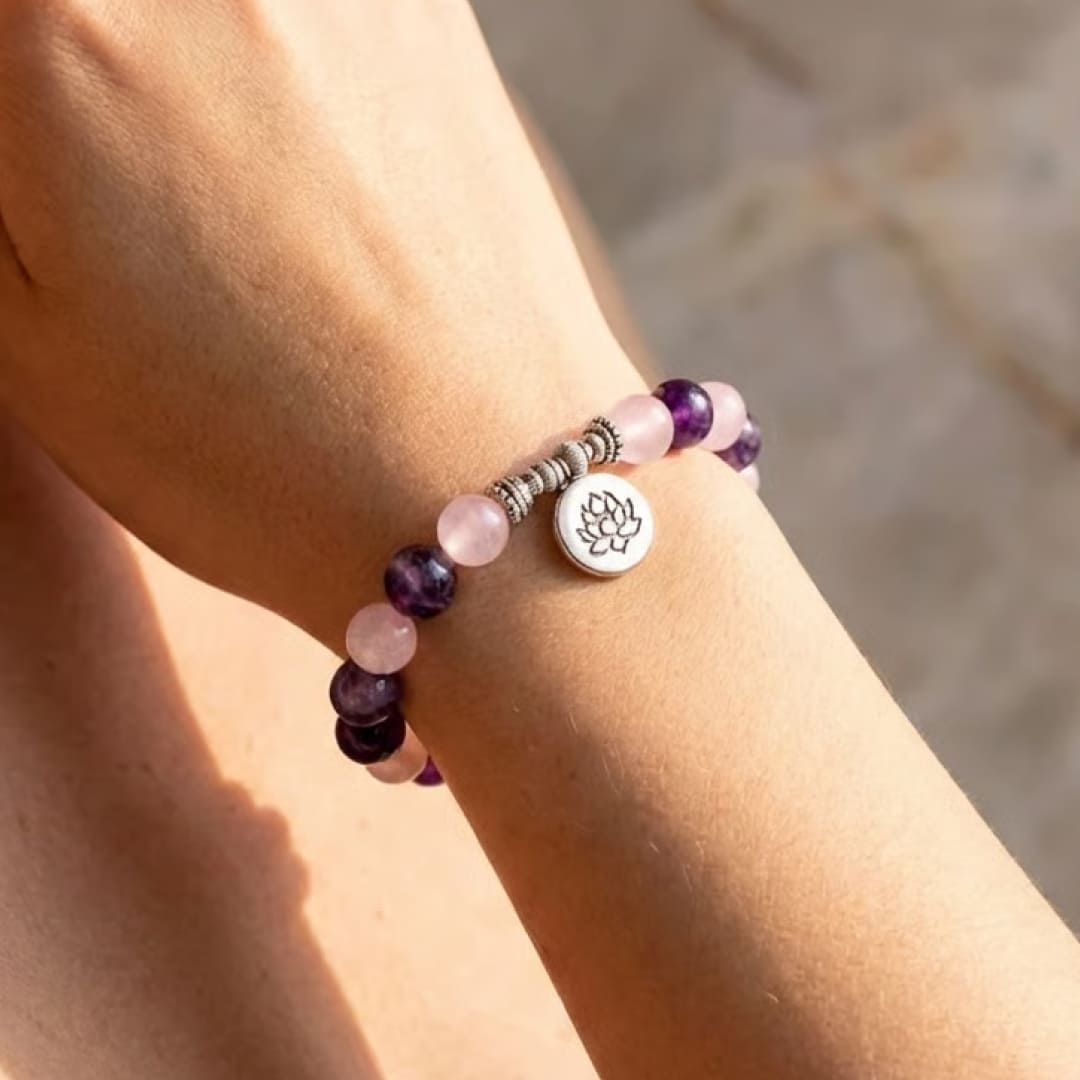 ATELIER-TIBET – Bracelet Amour & Spiritualité en Améthyste & Quartz Rose
