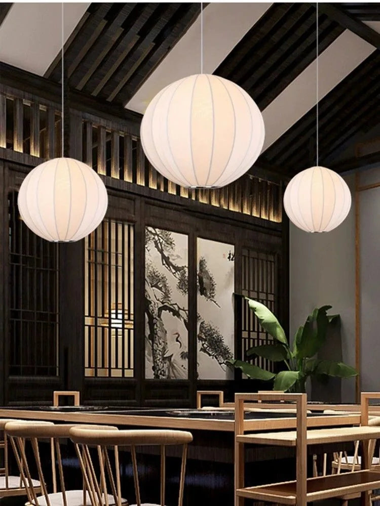 ATELIER-TIBET – Lampe Japonaise Suspendue Ronde en Soie