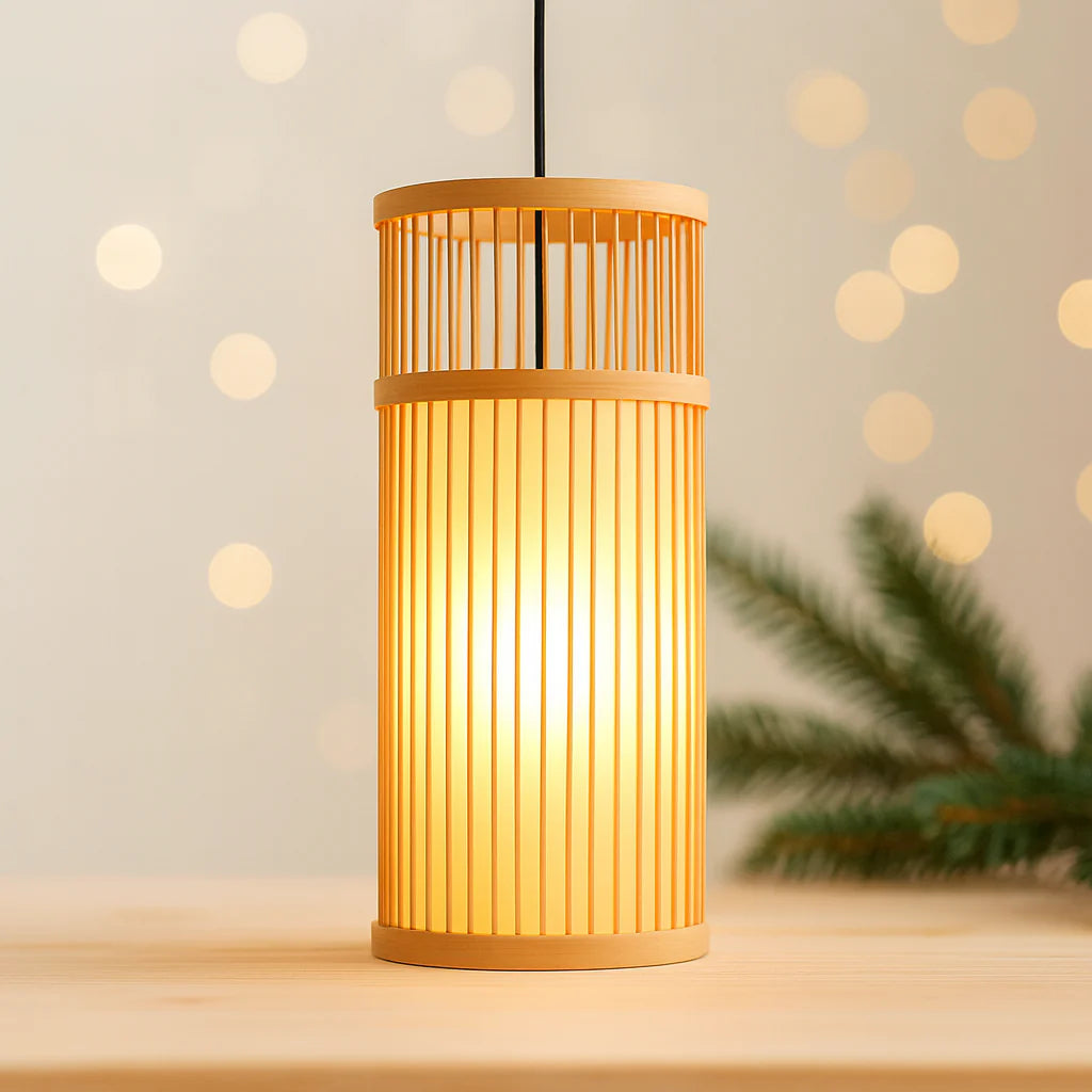 ATELIER-TIBET – Lampe Suspendue Japonaise en Bambou Cylindrique