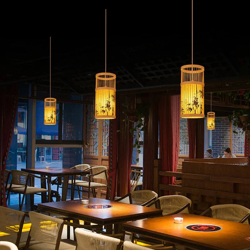 ATELIER-TIBET – Lampe Suspendue Japonaise en Bambou à Motifs