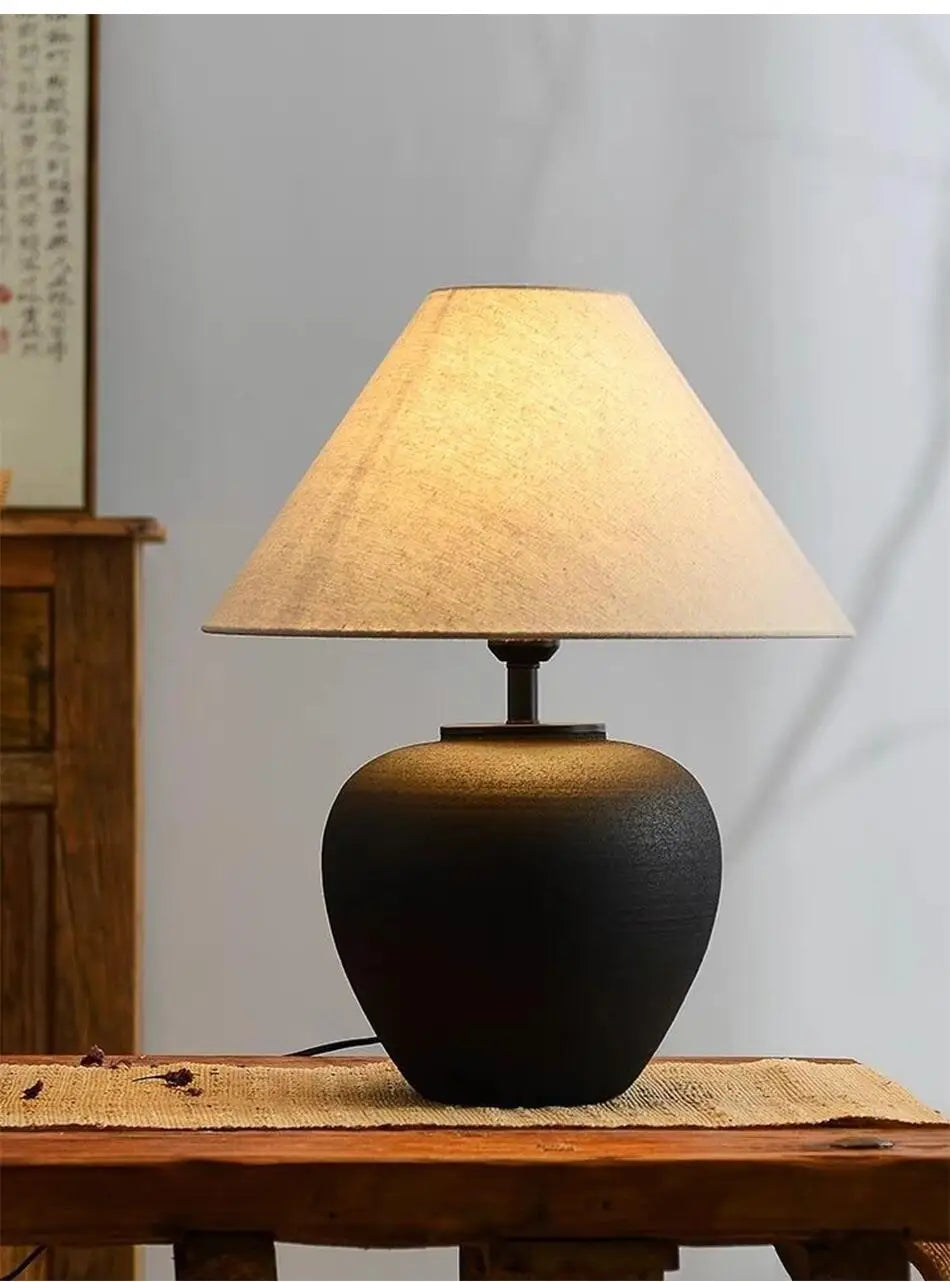 ATELIER-TIBET – Lampe de Table Japonaise en Céramique & Tissu