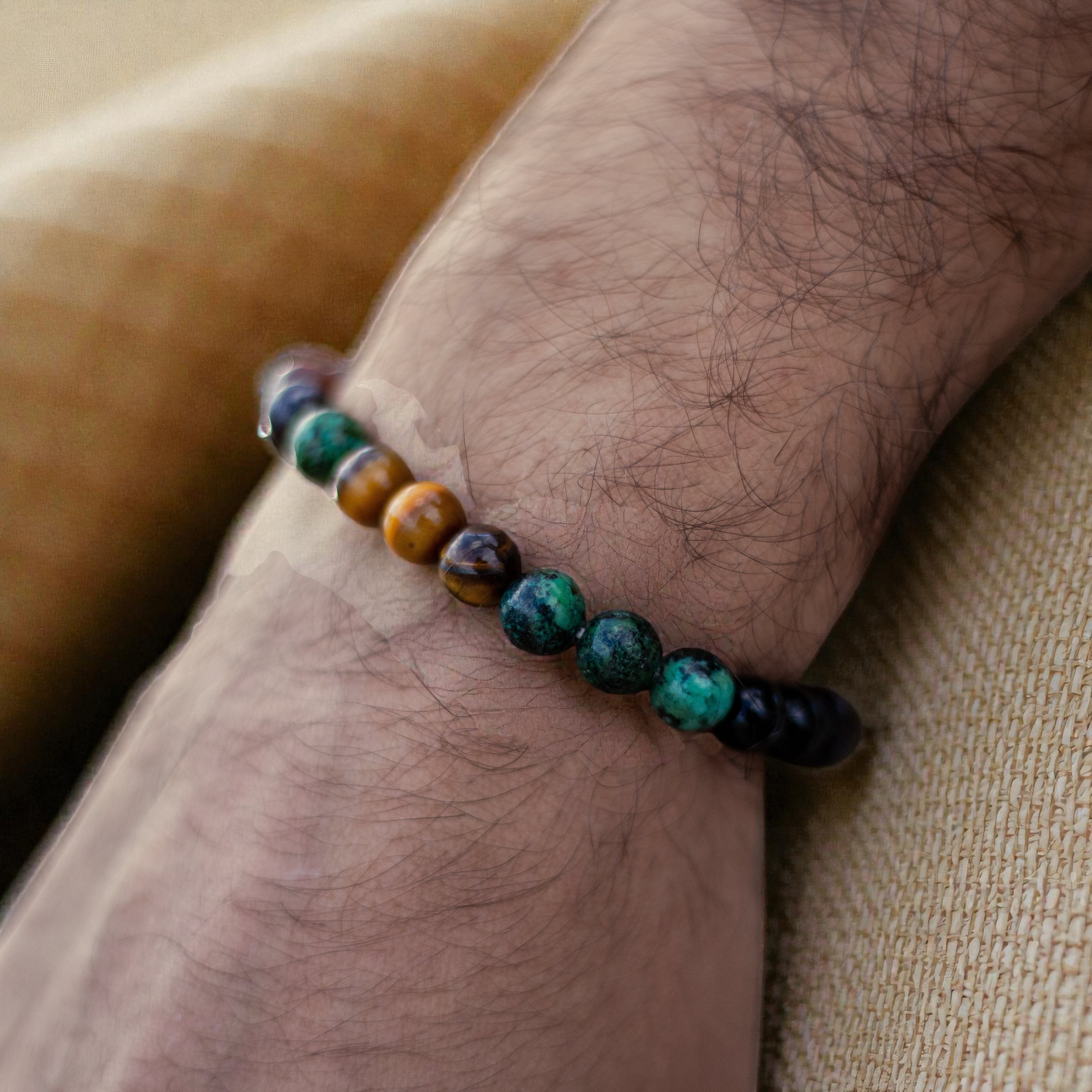ATELIER-TIBET – Bracelet Énergies Protectrices en Oeil de Tigre, Oeil de Taureau & Turquoise Africaine