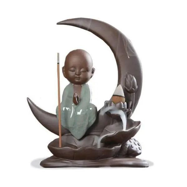 ATELIER-TIBET – Porte-Encens Lune Bouddha à Refoulement