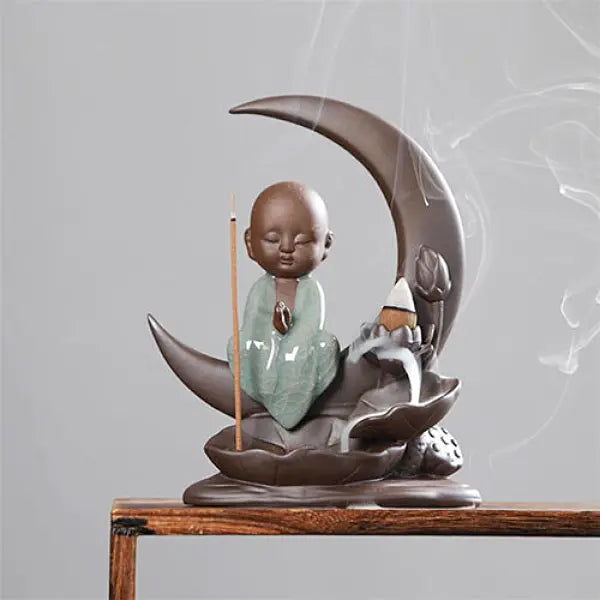 ATELIER-TIBET – Porte-Encens Lune Bouddha à Refoulement