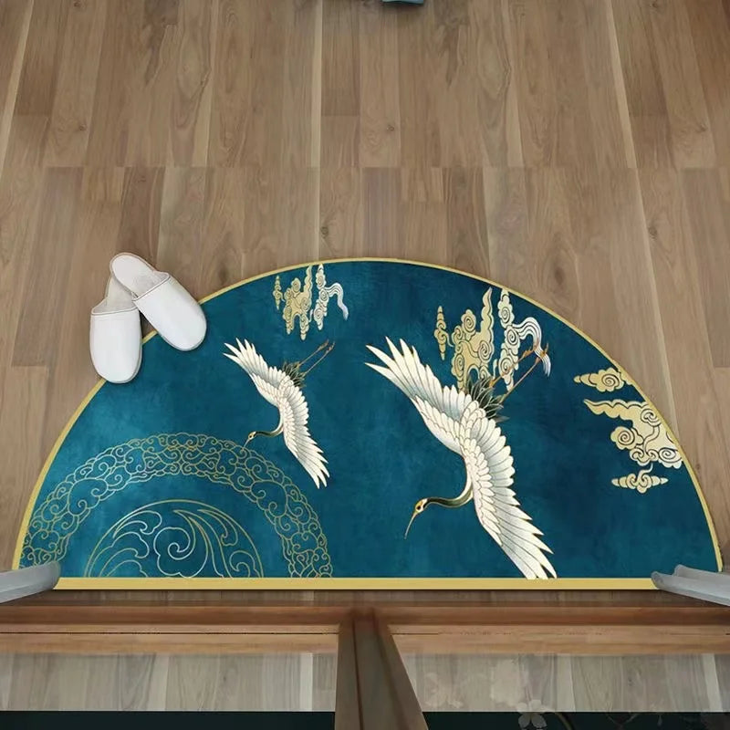 ATELIER-TIBET – Tapis Japonais Semi-Circulaire Motif Grue | Élégance Traditionnelle & Accueil Harmonieux