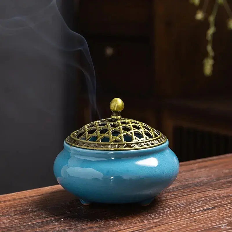 ATELIER-TIBET – Brûleur d’Encens en Céramique Bouddhiste, Sérénité & Élégance