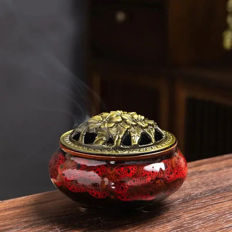 ATELIER-TIBET – Brûleur d’Encens en Céramique Bouddhiste, Sérénité & Élégance