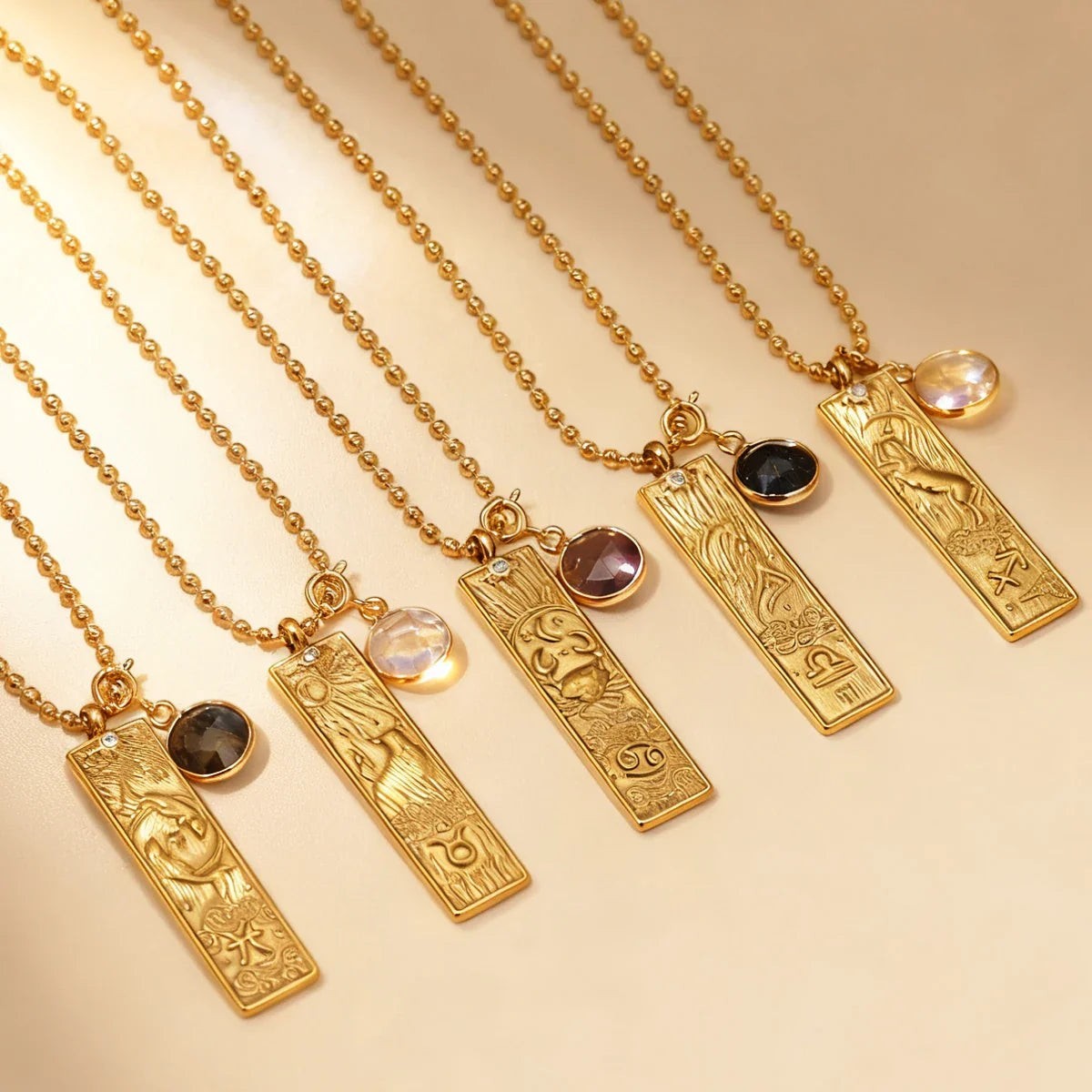 ATELIER-TIBET – Collier Rectangle - Signe Astrologique et sa Pierre Naturelle