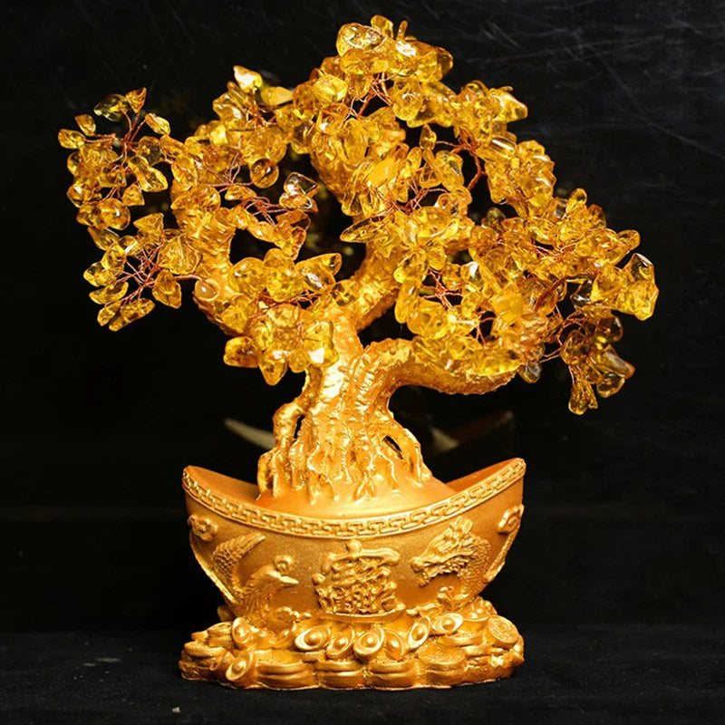 ATELIER-TIBET – Arbre d’Abondance Feng Shui en Cristaux Dorés