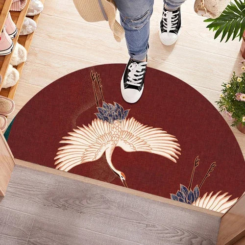 ATELIER-TIBET – Tapis Japonais Semi-Circulaire Motif Grue | Élégance Traditionnelle & Accueil Harmonieux