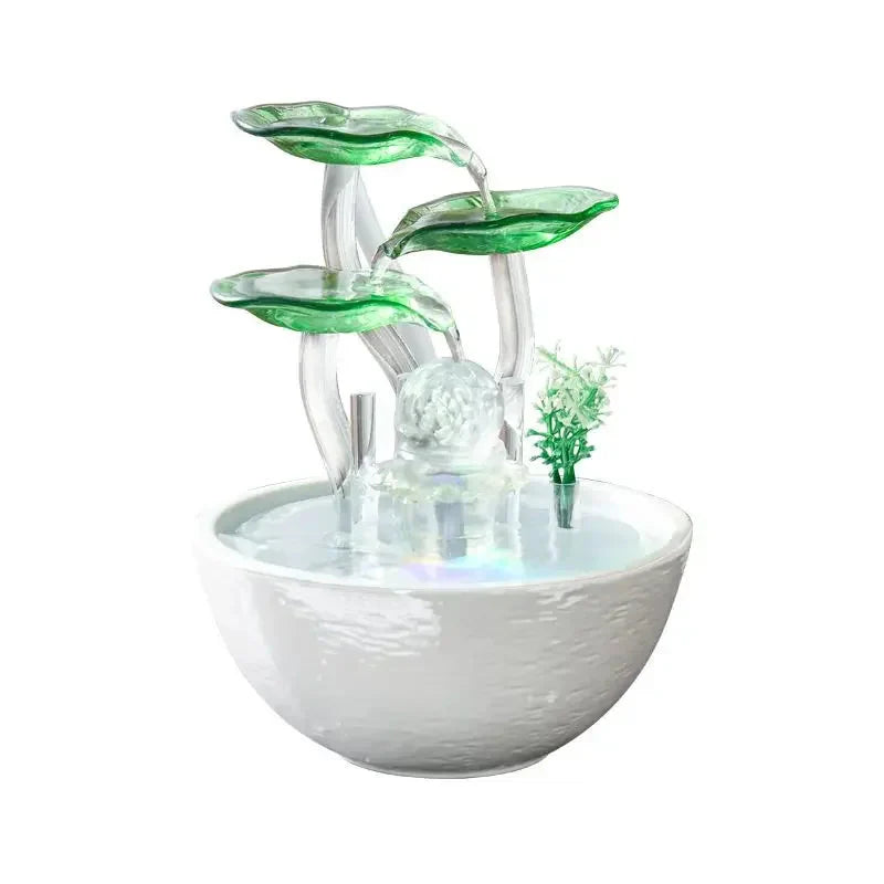 ATELIER-TIBET – Fontaine Japonaise Épurée Feng Shui en Céramique & Verre avec LED et Pompe Silencieuse