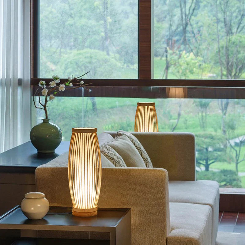 ATELIER-TIBET – Lampe Japonaise en Bambou Naturel, Éclairage Zen Ajustable E27