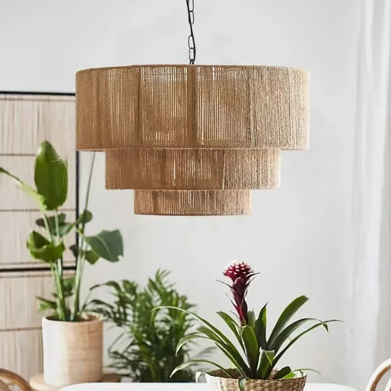 ATELIER-TIBET – Lampe Japonaise en Corde de Chanvre, Suspension Zen à Lumière Douce
