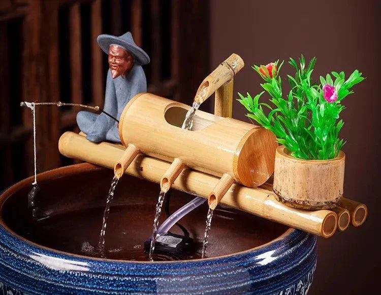 ATELIER-TIBET – Fontaine Japonaise Extérieure en Bambou Artisanal avec Pompe Silencieuse