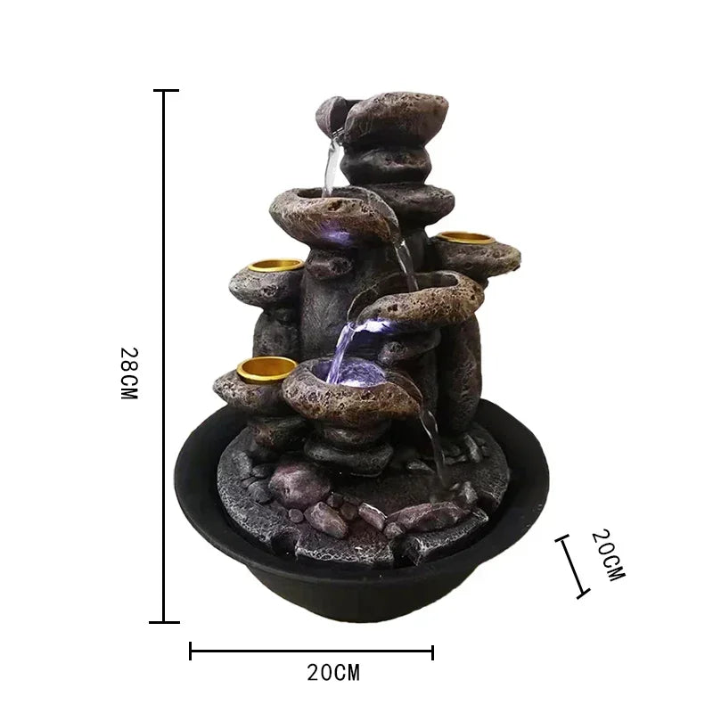 ATELIER-TIBET – Fontaine Japonaise d’Intérieur avec Bougeoirs, LED Intégrée et Pompe Silencieuse