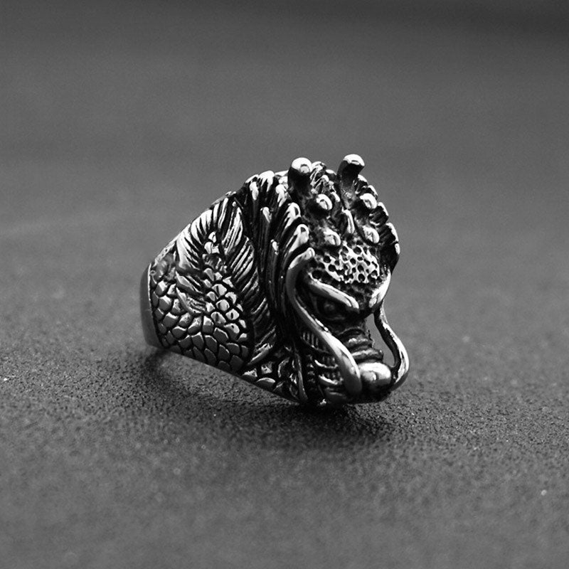 ATELIER-TIBET – Bague Dragon Équilibre en Acier Titane – Anneau Symbolique Unisexe