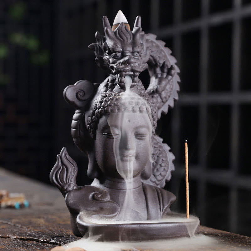 ATELIER-TIBET – Porte-Encens Bouddha Dragon en Argile Pourpre 10,5 cm pour Méditation