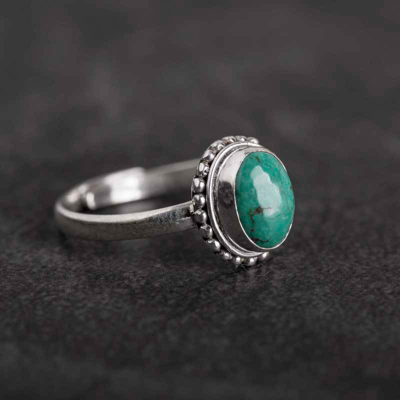 ATELIER-TIBET – Bague Sagesse en Turquoise Naturelle & Argent Sterling 925 – Ajustable Unisexe