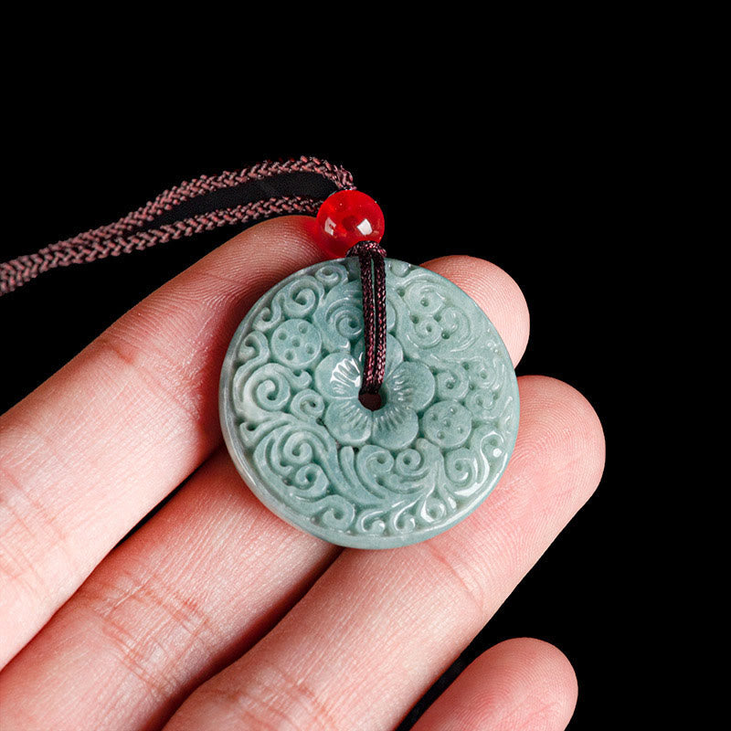 ATELIER-TIBET – Pendentif Fleur de Jade Vert, Boucle de Paix & Harmonie