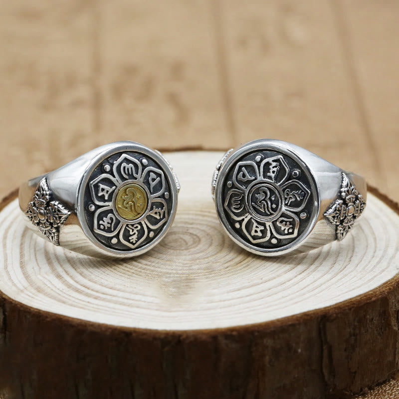 ATELIER-TIBET – Bague Rotative Ajustable Om Mani Padme Hum en Cuivre – Anneau de Méditation Unisexe