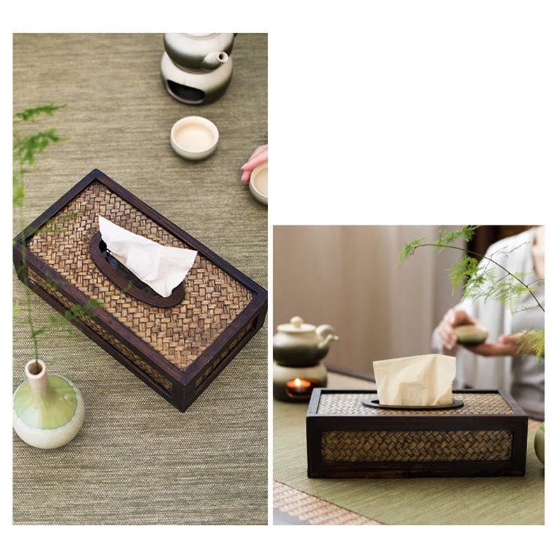 ATELIER-TIBET Boîte à mouchoirs en bois tressé en bambou fait à la main Porte-mouchoirs en bois Boîtes à lingettes Décoration