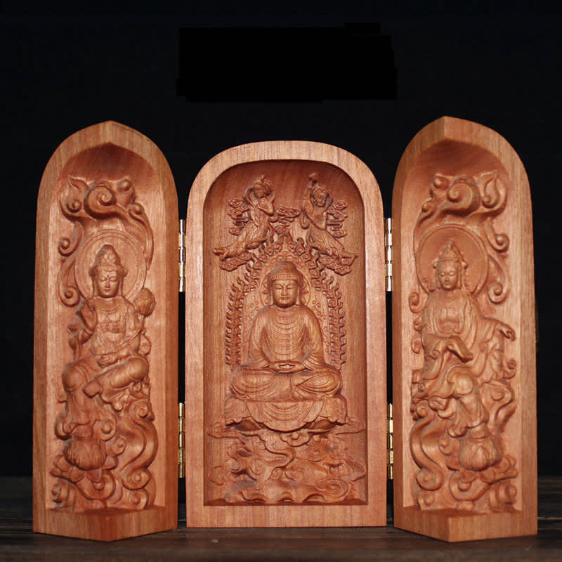 ATELIER-TIBET Autel de décoration pour la maison en bois de cerisier Bouddha Kwan Yin Avalokitesvara Compassion